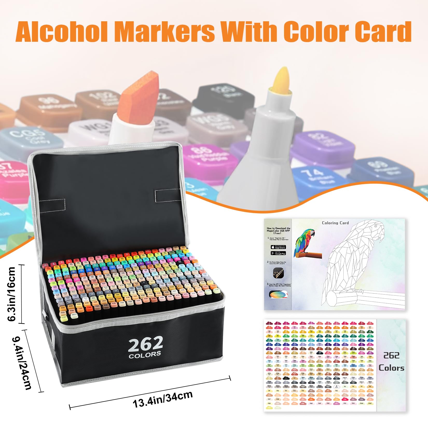 AEDAGA - Set di 262 pennarelli ad alcool con app, doppia punta a scalpello e fine, pennarelli ad alcool per artisti, pennarelli a doppia punta ad alcool per pittura, disegno e illustrazioni