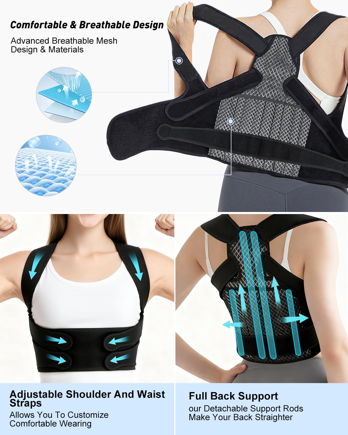 Posture Corrector for Women and Men, Breathable Full Back Straightener for Improving Hunchback Posture, Adjustable Back Support Brace for Upper and Lower Back Pain Relief, Size L