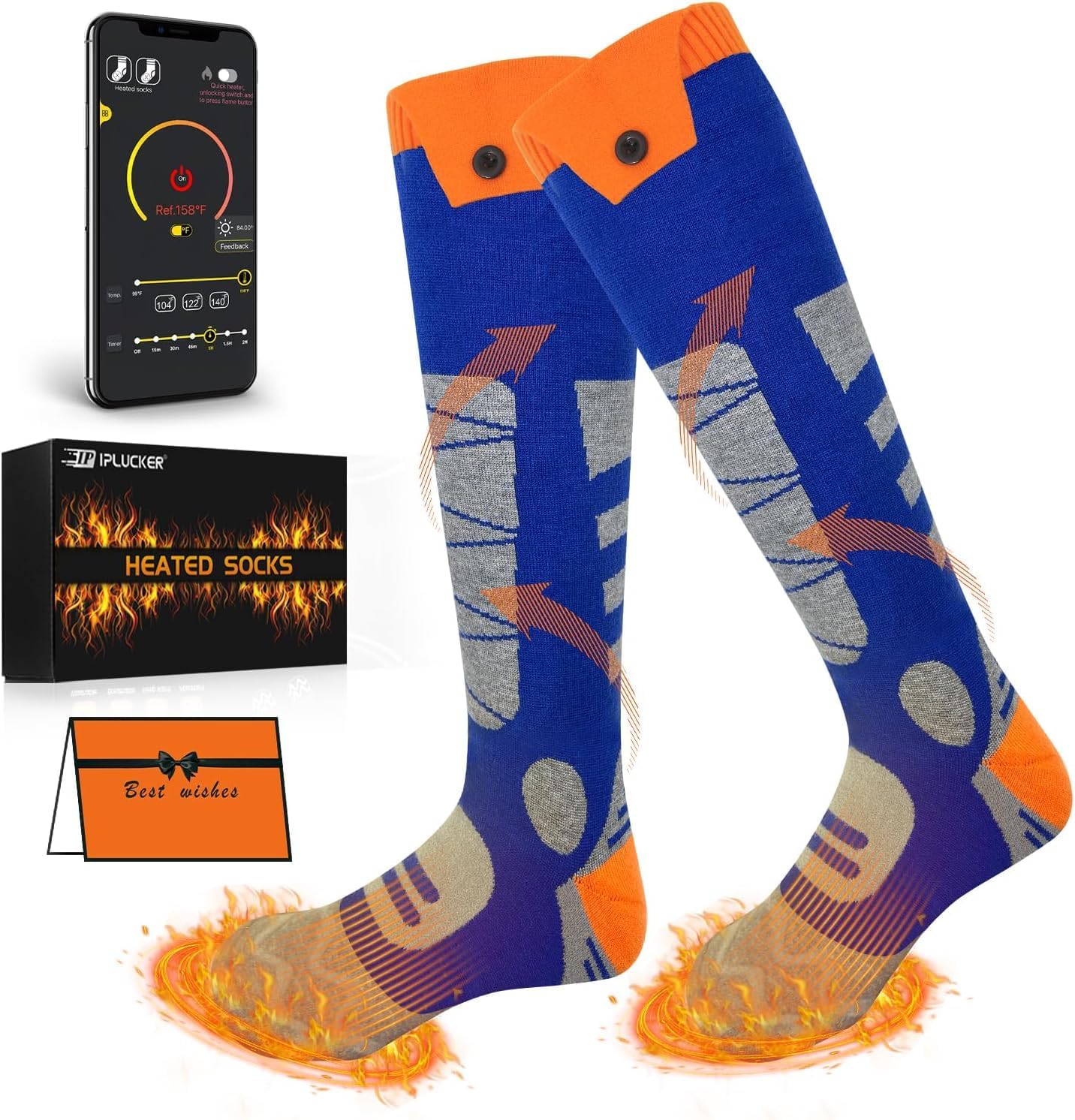 Heated Socks with Rechargeable Battery 5000mAh*2, Washable Electric Socks Foot Warmers Heating Socks for Women Men