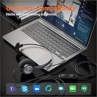 Vista 3 de Auriculares de oficina USB de un oído con micrófono para PC, auriculares USB ligeros con micrófono de cancelación de ruido para equipos portátiles