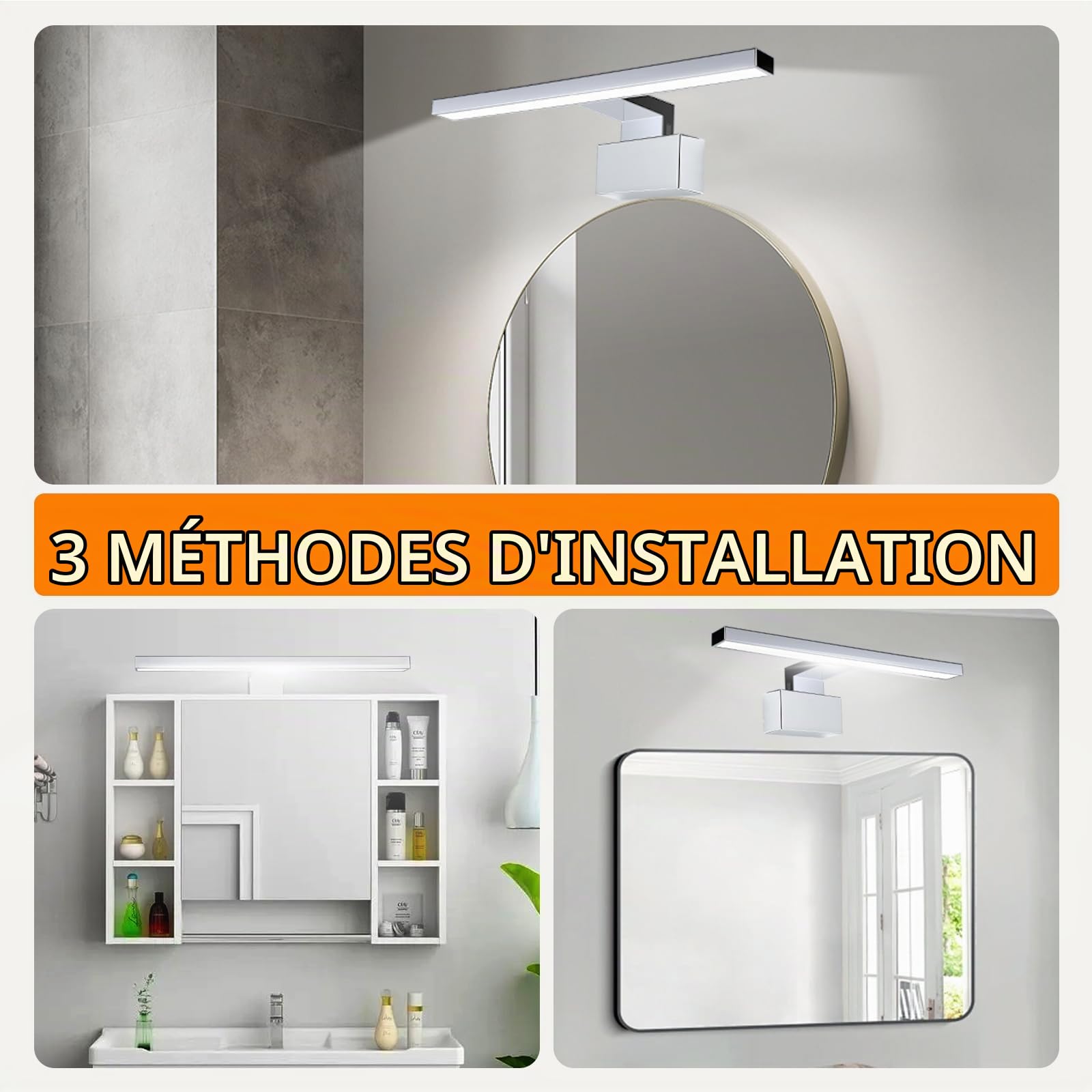 42 LED Chromé Lampe Miroir Salle de Bain, 8W 45CM 480LM ABS Lampe Miroir Étanche, Lumiere Murale Maquillage Salle de Bain 4000K IP44 Vanité Éclairage
