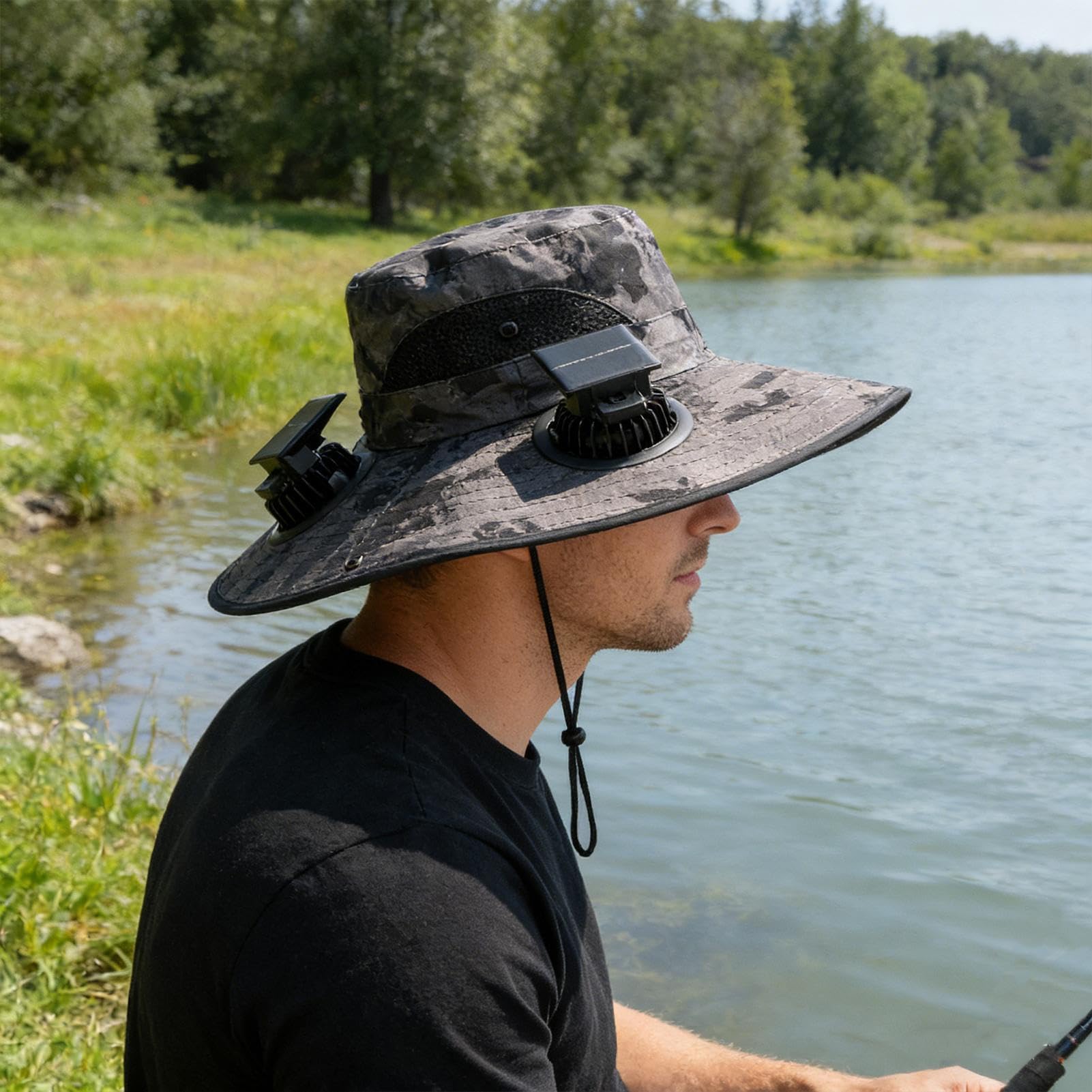 Cappello a Ventilatore solare - Cappello a tesa larga con 4 ventilatori solari di protezione | spiaggia all'aperto ombreggiante | per Pesca Giardinaggio Golf Escursioni Lavoro Estate Sport