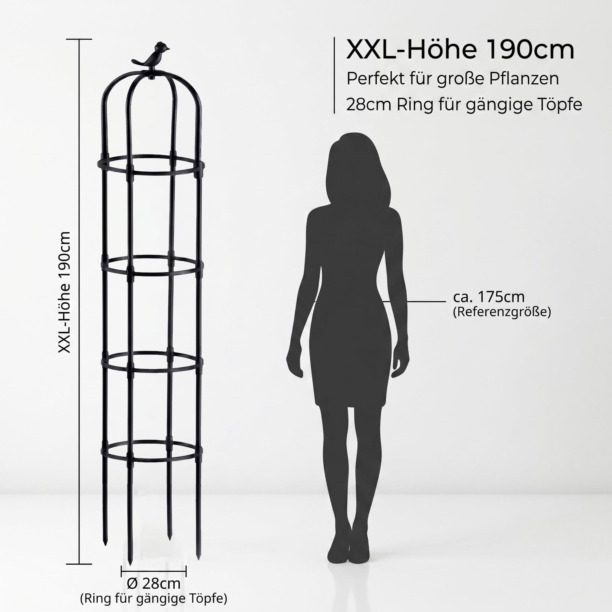 Podpora na rośliny pnące, metalowa, zestaw 2 sztuk, 190 cm – 11 mm, do dużych obciążeń, do pomidorów i róż pnących, 5 poziomów, nierdzewne (osłonięte tworzywem sztucznym) – kratka dla roślin