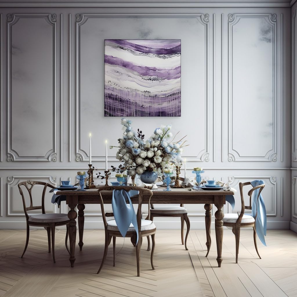 Canvas for Living Room. Exploring The Purple and White Hues in Abstract Artistry, 27 x 18 inch Canvas Wall Art - Ready to Hang