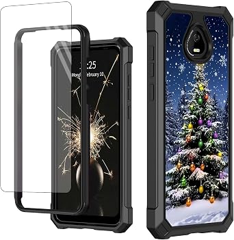 Case for Schok Volt SV67Q SV67332 with Tempered Glass Screen Protector, Full-Body Protective Shockproof Rugged Bumper Durable Phone Cover Case for Schok Volt Sv67q, Christmas Tree in Snow
