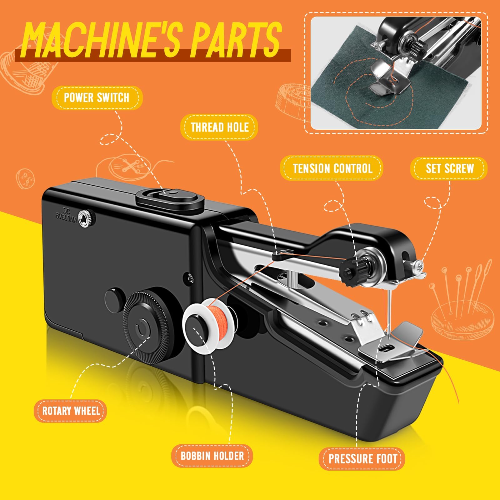 Produktbild von Die Geniale Mini-Nähmaschine, Handnähmaschine Mit Fadenset (Neu Und Originalverpackt) In