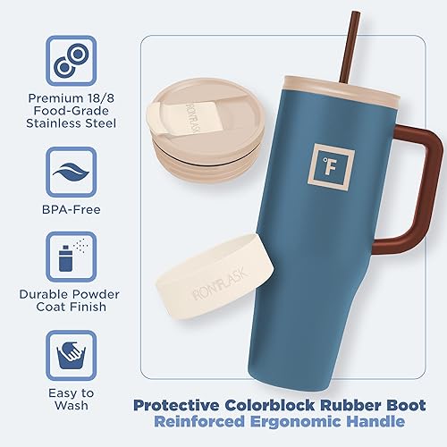 Miniatura 58 de IRON °FLASK Co-Pilot Taza térmica con popote y tapas abatibles, botella con asa para bebidas calientes o frías, a prueba de fugas, para agua o café