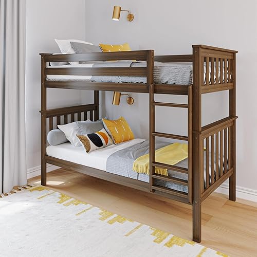 Miniatura 48 de Max & Lily - Litera de tamaño individual sobre matrimonial con escalera, base de cama de madera maciza para niños, barandillas de seguridad de 14