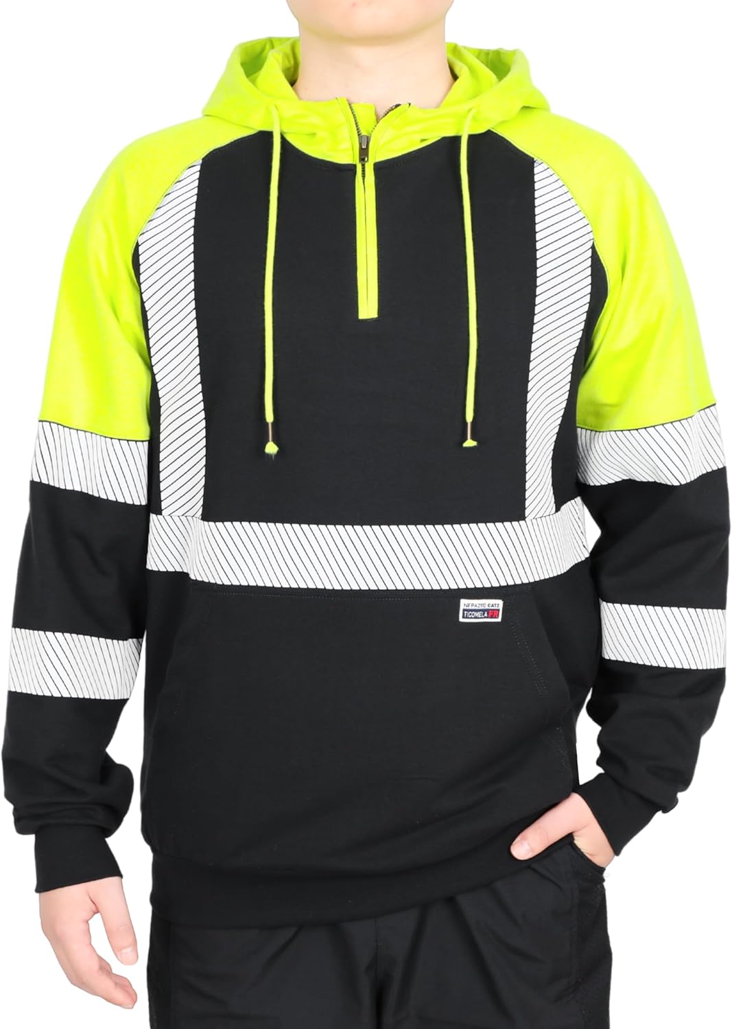 TICOMELA FR Reflective Hoodie for Men,Flame Resistant 7.5oz Lightweight Cotton Sweatshirt–High Visibility Non-Fleece Workwear