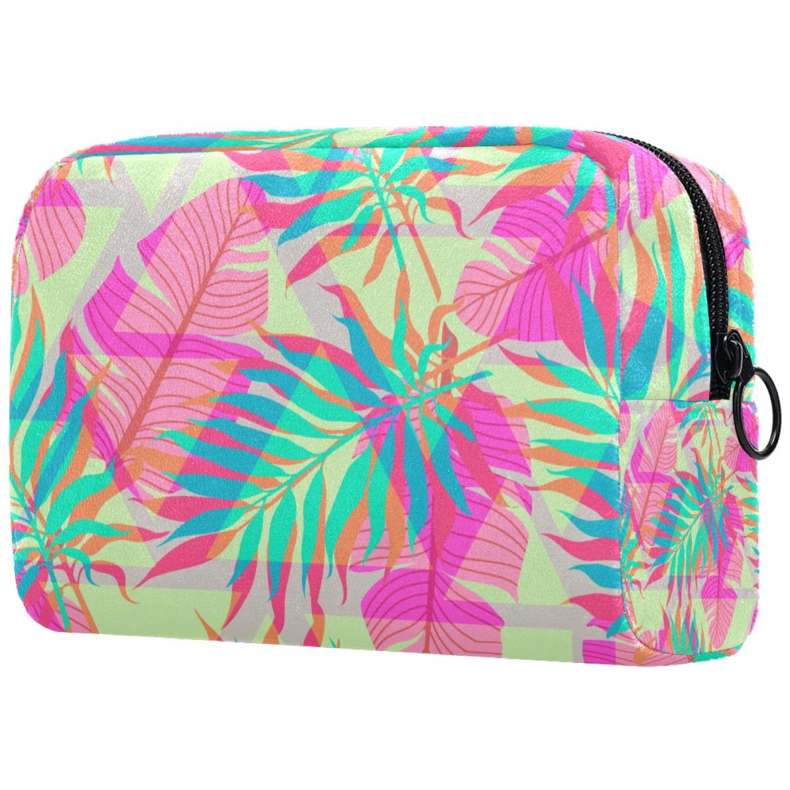 Cosmetic Bags For Women Large Tropical Leaves Portable Pouch Bag Travel Makeup Case Toiletry Organizer With Zipper