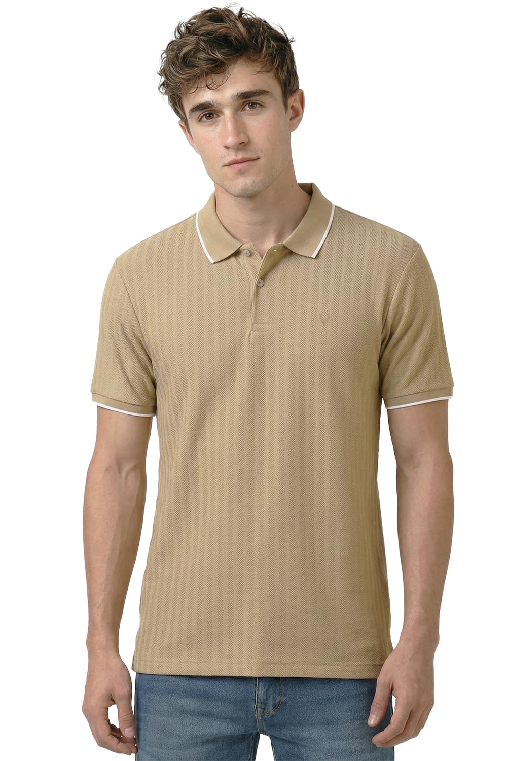 allen solly Men's Regular Fit Solid Textured Herringbone Polo-picture-42
