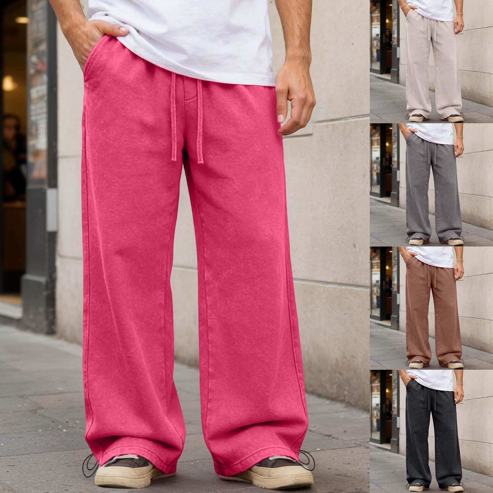Generisch Pantaloni da jogging da uomo, lunghi e larghi, a gamba larga, a vita alta, per il tempo libero, con tasche, elasticizzati, tinta unita, per la corsa, yoga, per il fitness