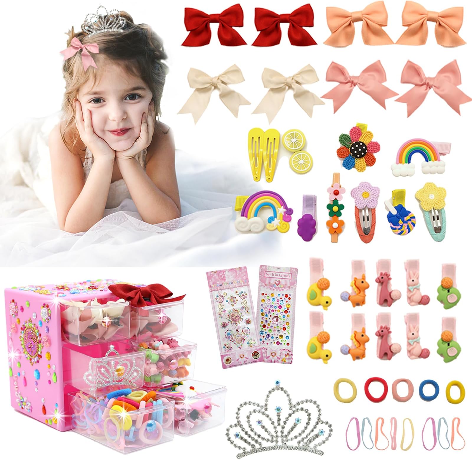 153 Pcs Hair Accessories for Girls - Bows, Baby Hair Clips, Cute Barrettes, Gifts for Teen Girls (2 to 10 Years Old)