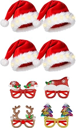 JIURUN Funny Christmas Party Hats and Glasses for Photo Props for Men Women Christmas Holiday Party Gift
