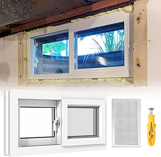 Replacement Basement Window 16 22 24 26 30 31 32 36 40 Inch Shed Window with Tempered Glass, Home Windows Replacment for Chicken Coop House Rv Garage Bathroom(White,29x19)