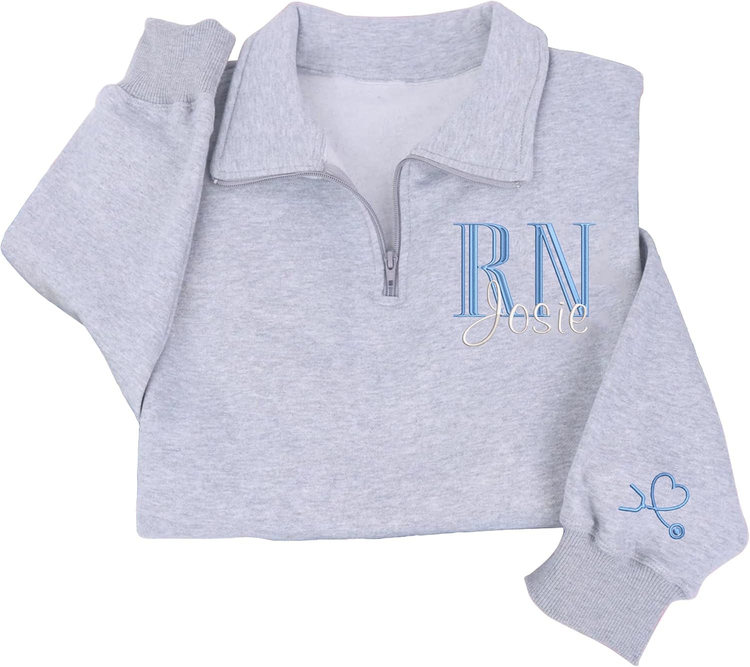 GODMERCH Custom Nurse Quater Zip Embroidered Sweatshirt, Customized RN CNA ICU MSN, Nurse Quarter Zip Sweatshirt