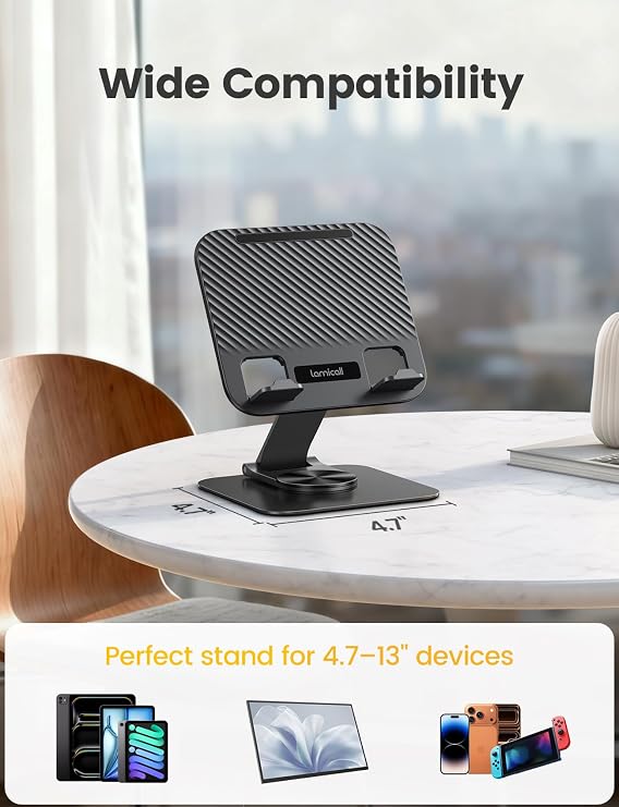 Lamicall Adjustable iPad Stand for Desk - [Ultra-Slim Foldable][360Rotation Base] Tablet Holder Stand, Heavy-Duty E-Reader Kindle Holder for 4.7-13 Device, iPad Pro Air Mini, Kindle, Tabs, iPhone