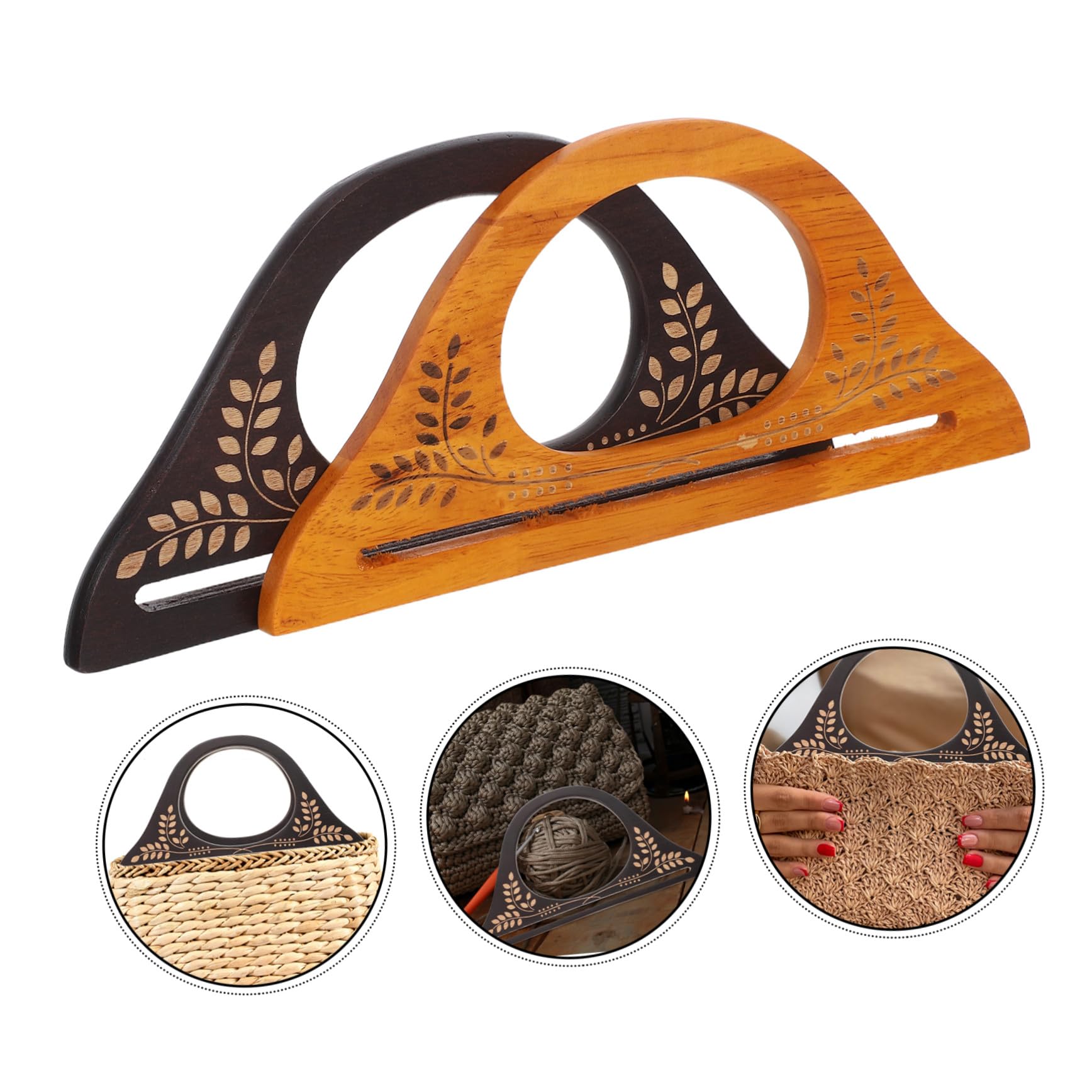 Housoutil 4 Piezas Mangos de Madera para Bolsos con Diseño D Asas Resistentes para Bolsos de Crochet y Costura Accesorios de Repuesto Mango Artesanal Decorativo
