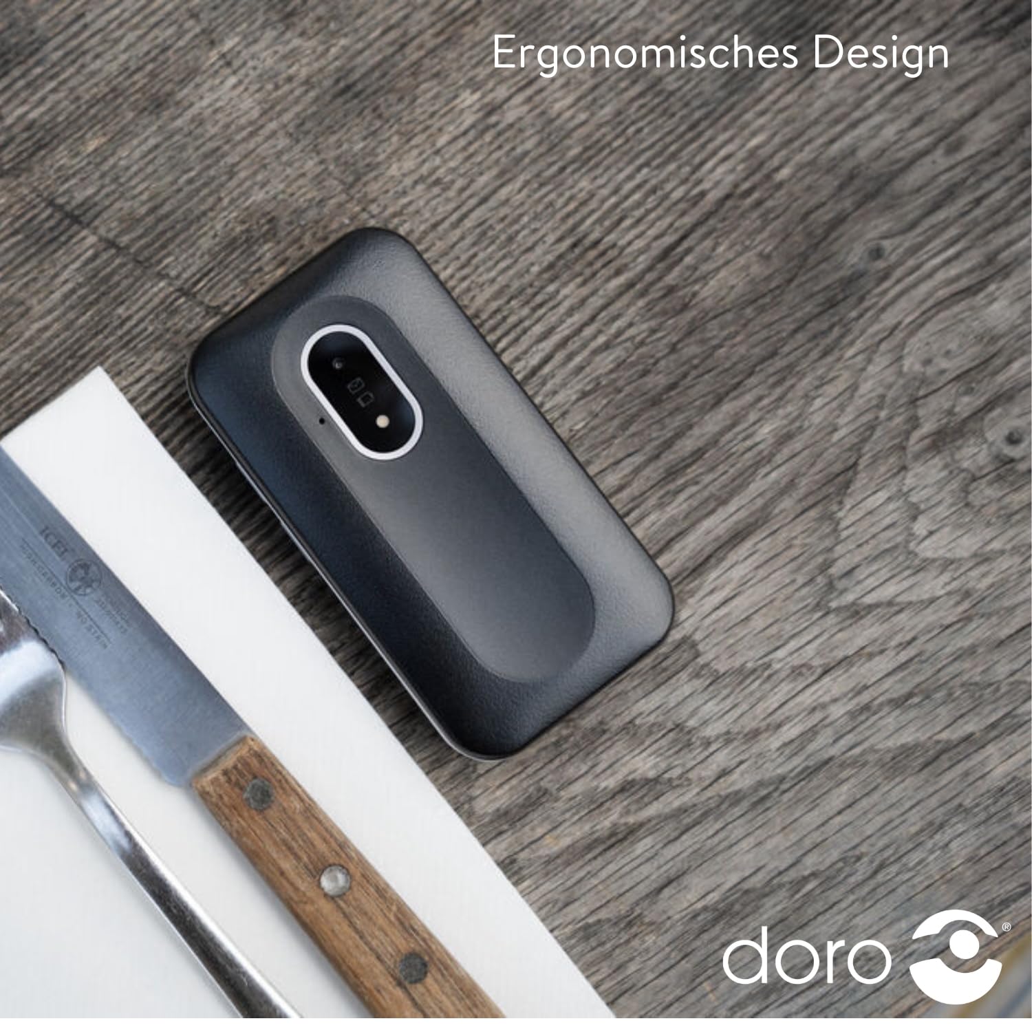 Doro - Telefon Leva E22 – 4G Klapphandy für Senioren – 2,8 Zoll Display, kontrastreiche Tasten, besonders klarer Klang, HD Voice, Kamera, Secure-Taste – Inklusive Ladestation – Schwarz/Weiß
