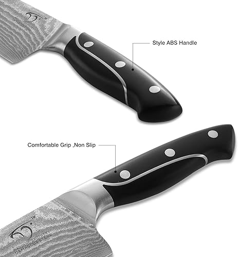 Miniatura 3 de NANFANG BROTHERS Cuchillo de chef de 8 pulgadas, 67 capas VG10 de acero de damasco, mango ergonómico de triple remache ABS antideslizante, color