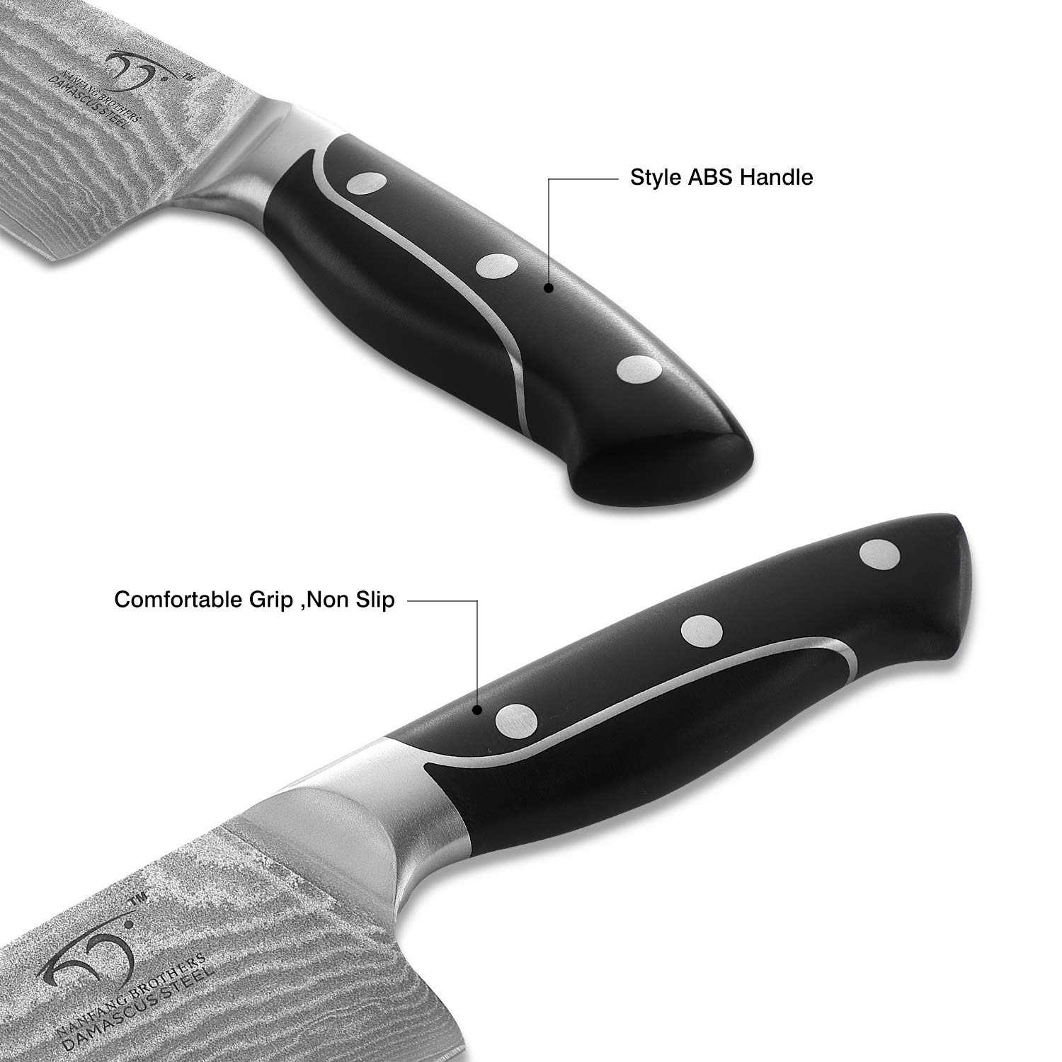 NANFANG BROTHERS 8 Inch Chef Knife, 67 Layer VG10 Damascus Steel, Non-slip ABS Ergonomic Triple Rivet Handle, Black — Amazon image 3