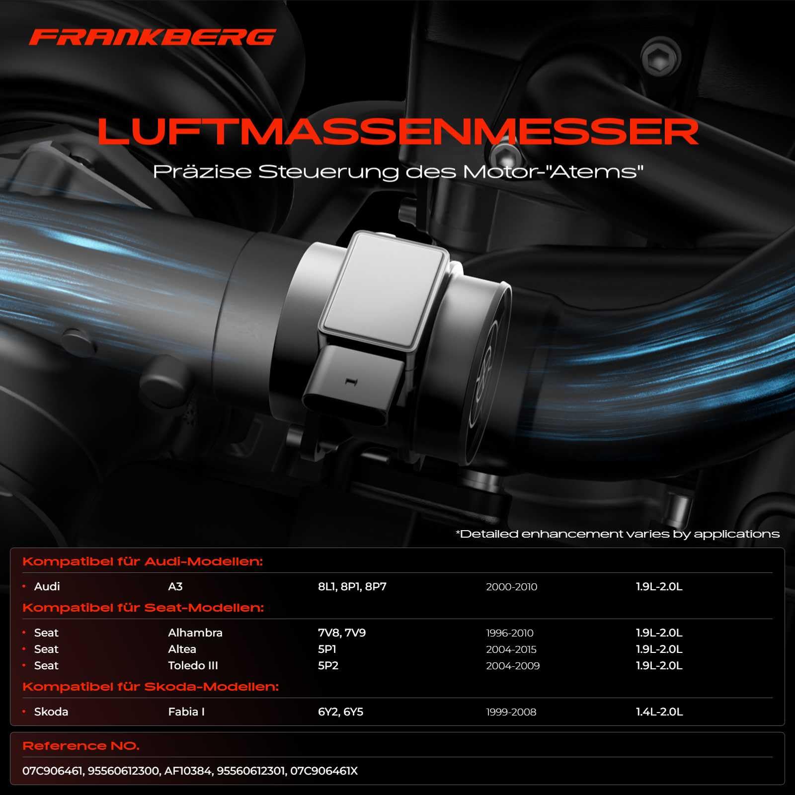 Frankberg Luftmassensensor 5-Polig Kompatibel mit A3 8L1 1.9L 2000-2003 L.u.p.o 60 6X1 1.4L 1999-2005 E.O.S 1F7 1F8 2.0L 2006-2008 O.c.t.a.v.i.a I 1U2 1.9L 1996-2010 Replace# 07C906461X