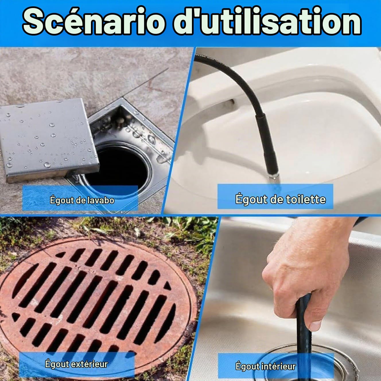 Kit de tuyau de jet de drainage, tuyau à haute pression de 30m de 400 bars pour drains bloqués, patios et allées, compatible avec plusieurs marques de laveuses à pression