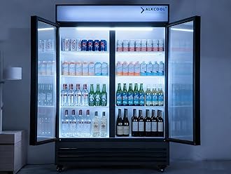 Commercial Beverage Refrigerator Display Fridge,Two Glass Door Upright Merchandiser Drink Cooler with LED Light Adjustable Shelves,46 Cu Ft,ETL Sanitation,(Wheels Included)