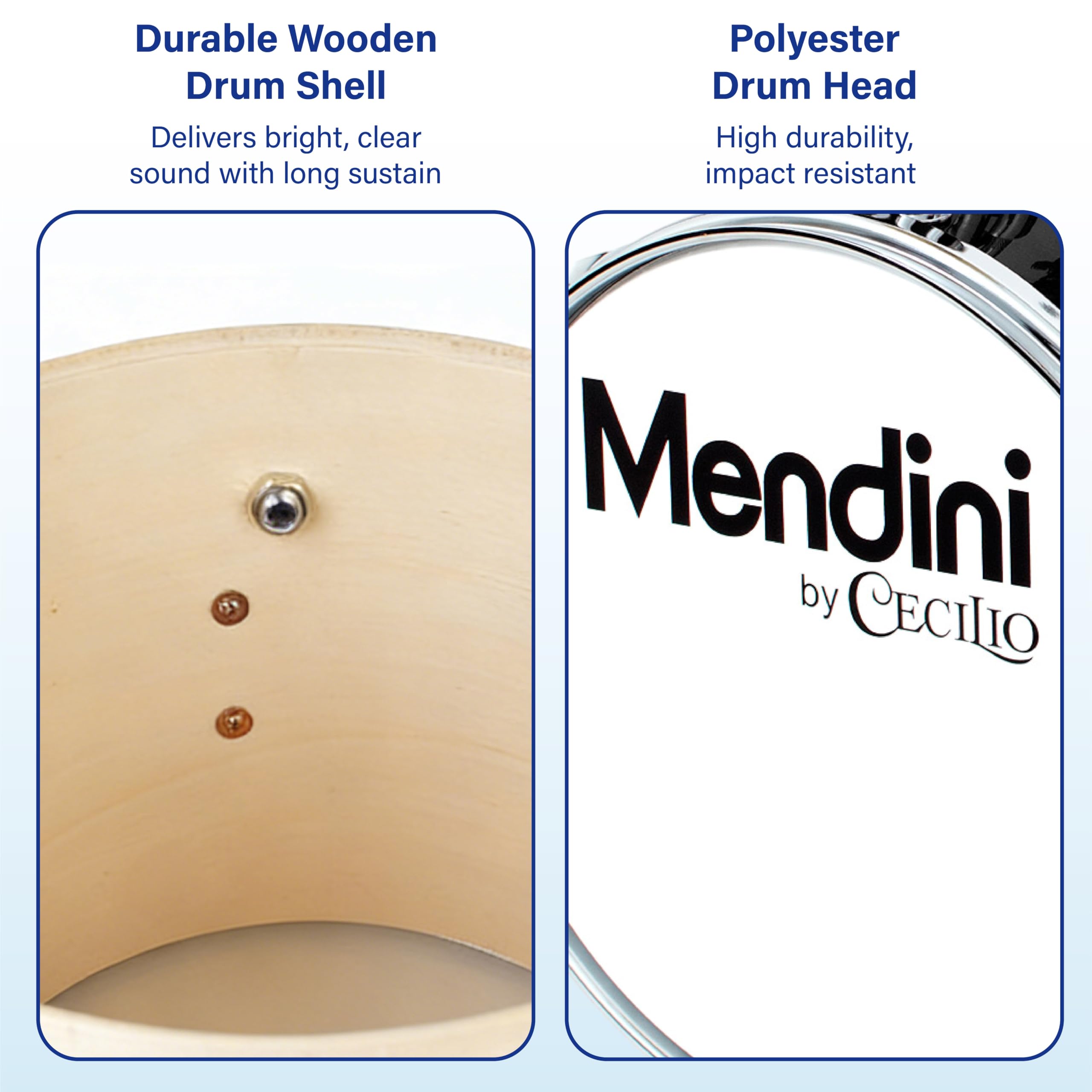 Mendini By Cecilio Drum Set, 3 Piece Junior Drum Set for Beginners with Bass Tom Snare Drum, 13 inch Drum Kit with Snare, Cymbal, Drumsticks, Adjustable Seat (Metallic Black)