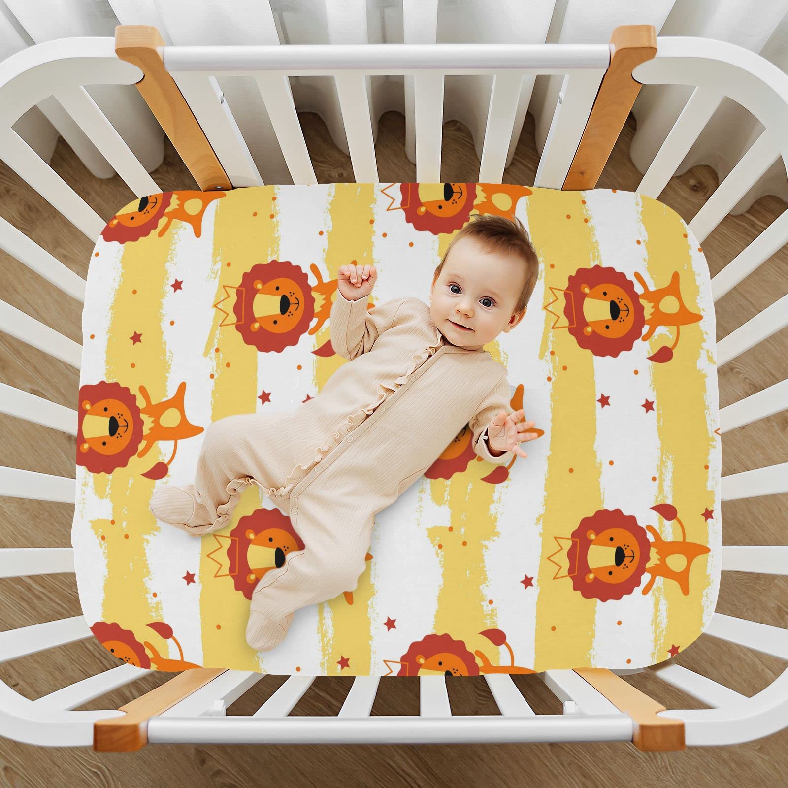 Spannbettlaken für Kinderbett, niedliches Löwenmuster, weich, atmungsaktiv, pflegeleicht, Spannbetttuch für Babybett und Kinderbetten