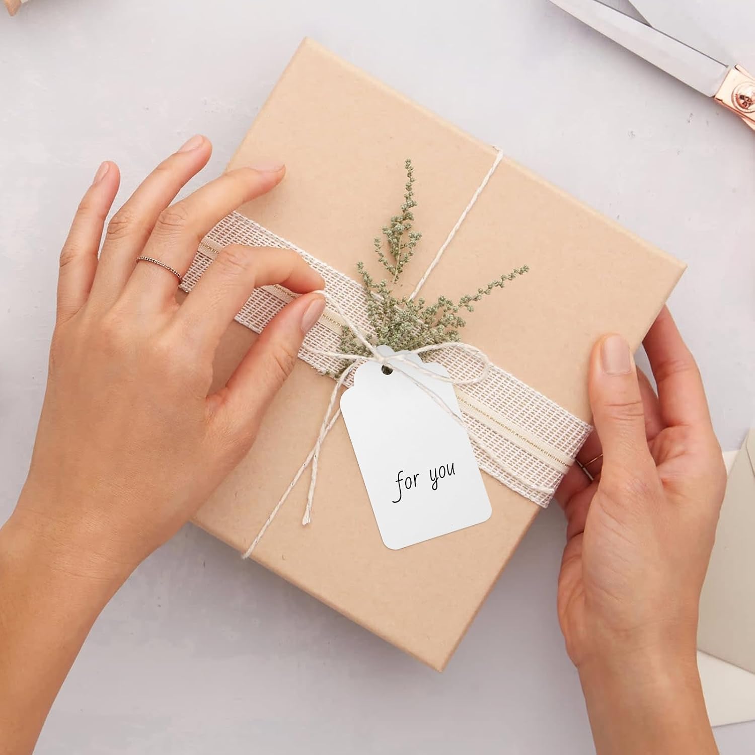  White Gift Tags with String,Blank Gift Tags 1.6X2.8 Inch,Christmas Gift Tags for Presents,50 Pcs White Gift Tags,Price Tags,Holiday Gift Bag Tags for Gifts Christmas Wrapping Crafts thumbnail