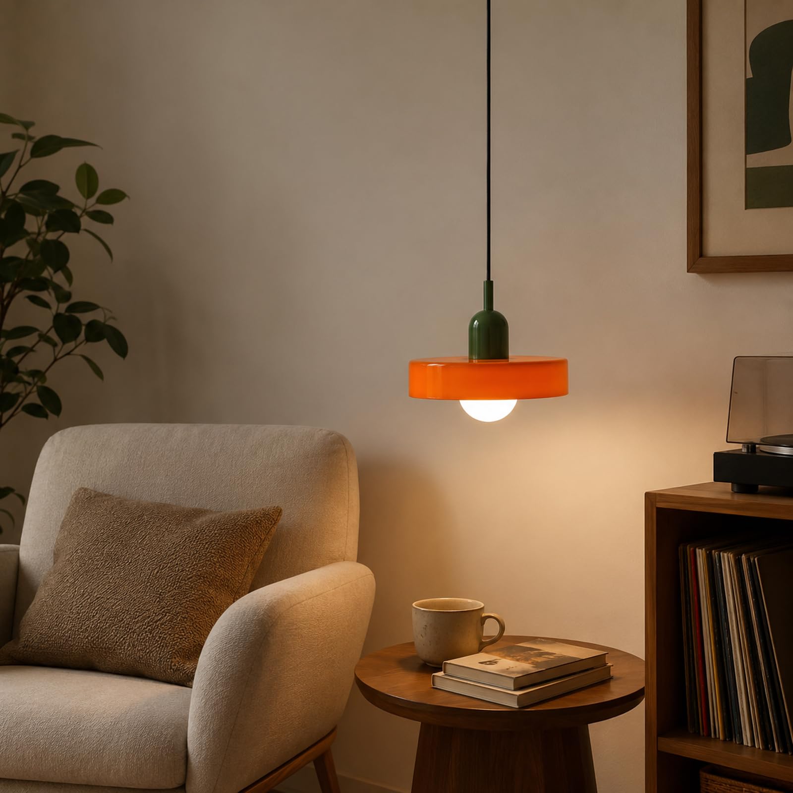 Suspension en Verre Moderne, E27 Lampe Suspendu au Plafond Réglable en Hauteur pour Îlot de Cuisine, Salle à Manger, Chambre ou Café (Orange)