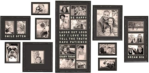 J.M.Deco Juego de marcos de fotos de collage de 4 x 6 pulgadas, paquete de 10 marcos de fotos vintage de 6 x 4 pulgadas, marco de fotos de memoria