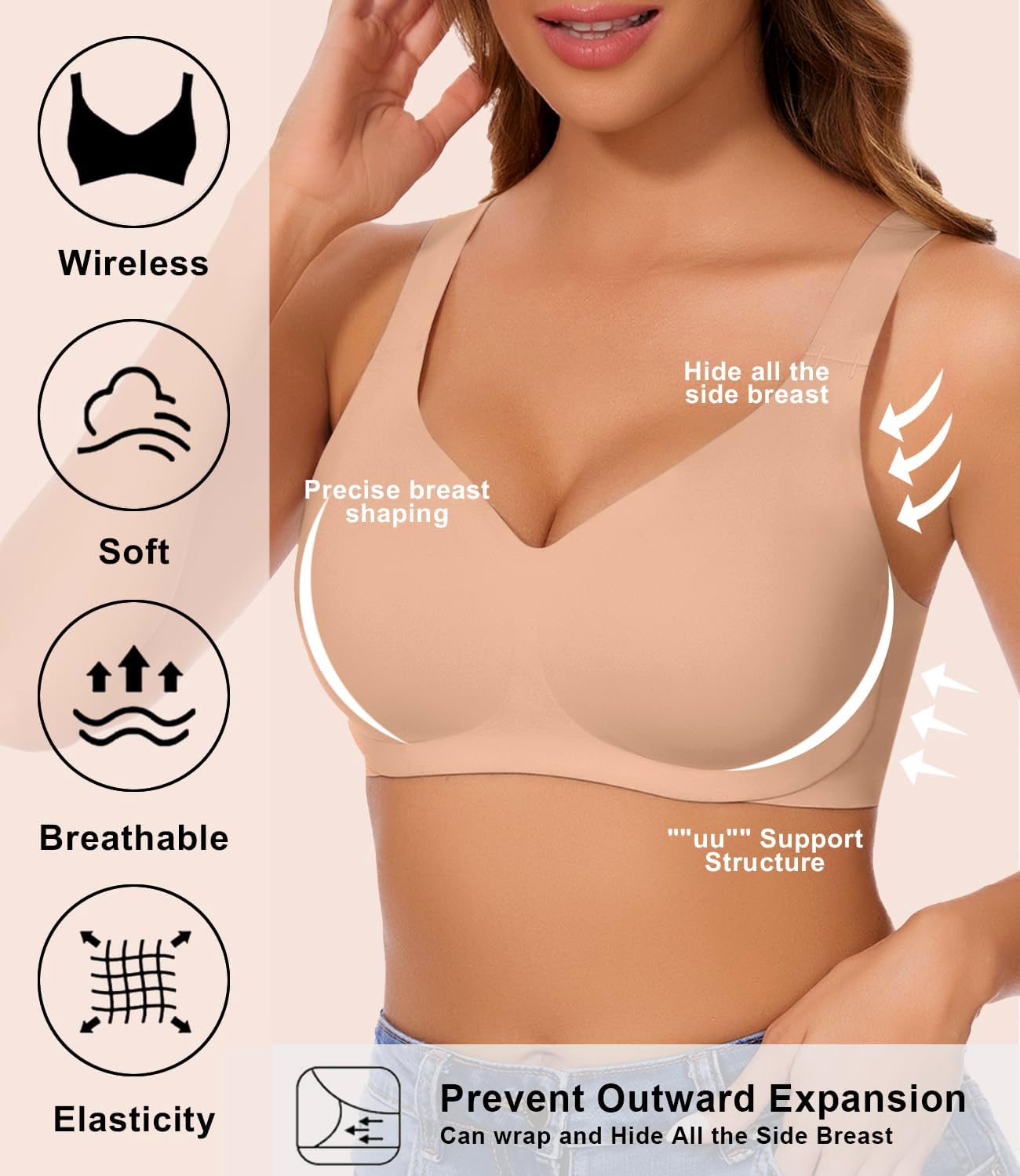 Seamless Wireless Bra for Women with Support Beige