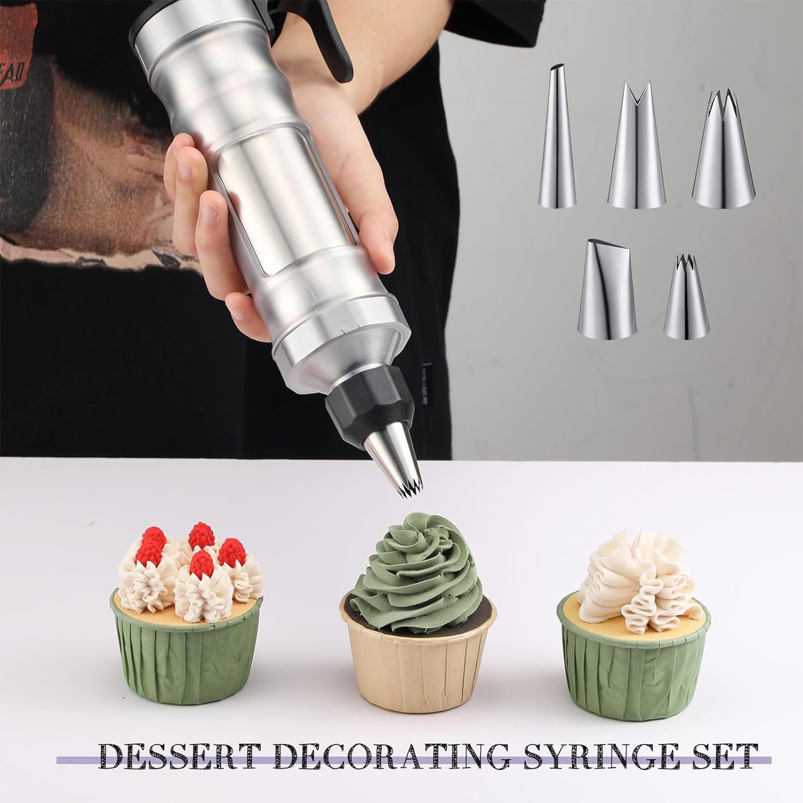 Juego de pistolas de decoración de glaseado, herramientas de decoración de pasteles con 3 raspadores de crema y 6 boquillas reemplazables, fácil de usar para principiantes, ideal para decoración de