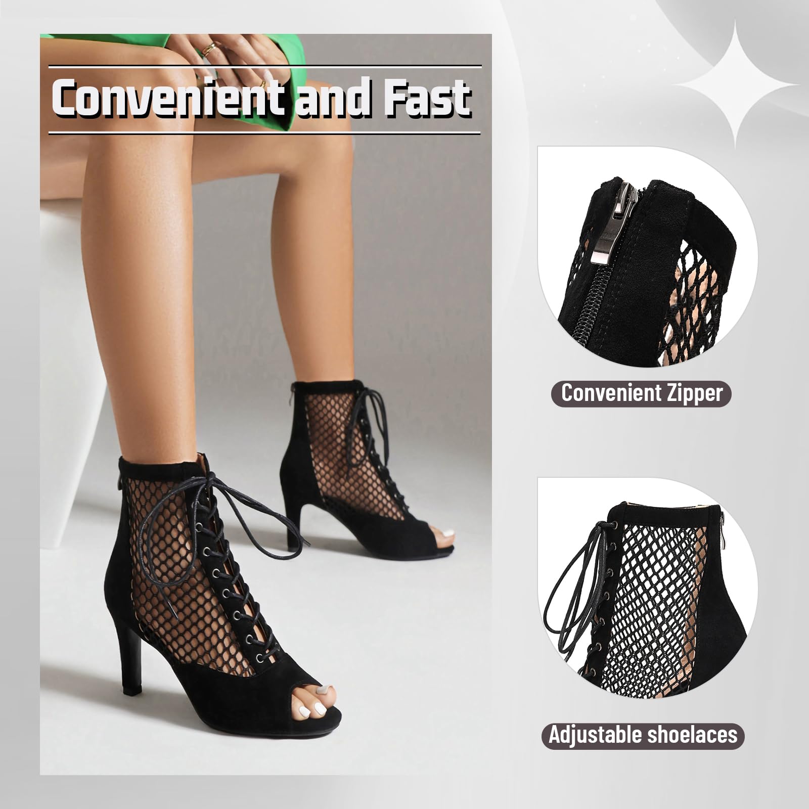 Peep Toe Stivali 10cm Tacco in Scamosciata a Rete Scarpe da Ballo Latino Salsa Tango Bachata
