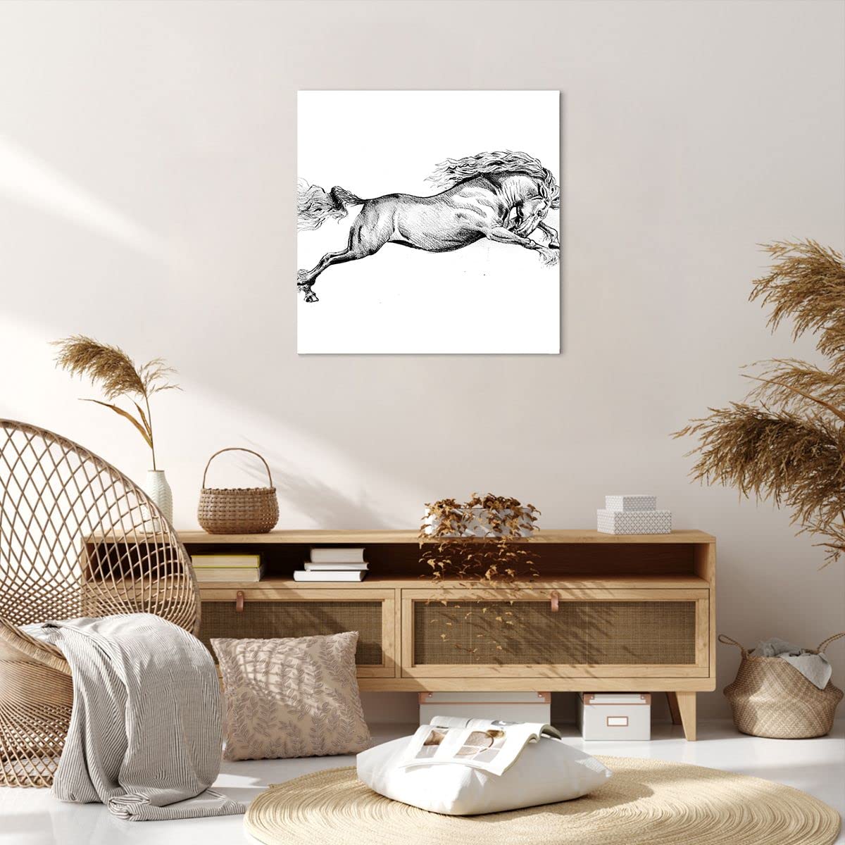 ZORYAN Cavallo Con Stampa Animalier Quadri Moderni su Tela per Soggiorno e Camera da Letto Stampe Senza Cornice 70x140cm, Decorazioni da Parete Bianco Quadri Moderni Soggiorno e Camera da Letto