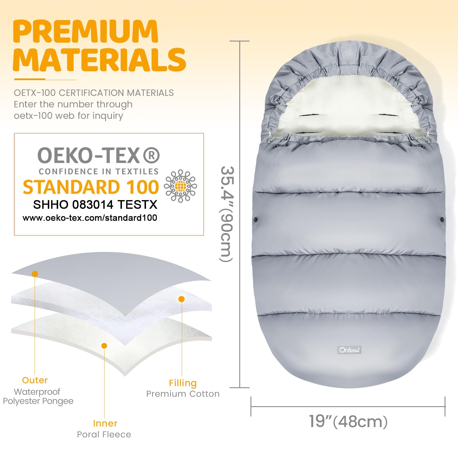 Orzbow Sacco Invernale Passeggino Universale, Coprigambe Passeggino Universale Sacco Termico Passeggino Invernale con Cerniera, Pile, Impermeabile & Staccabile, Lavabile in Lavatrice, Grigio Chiaro