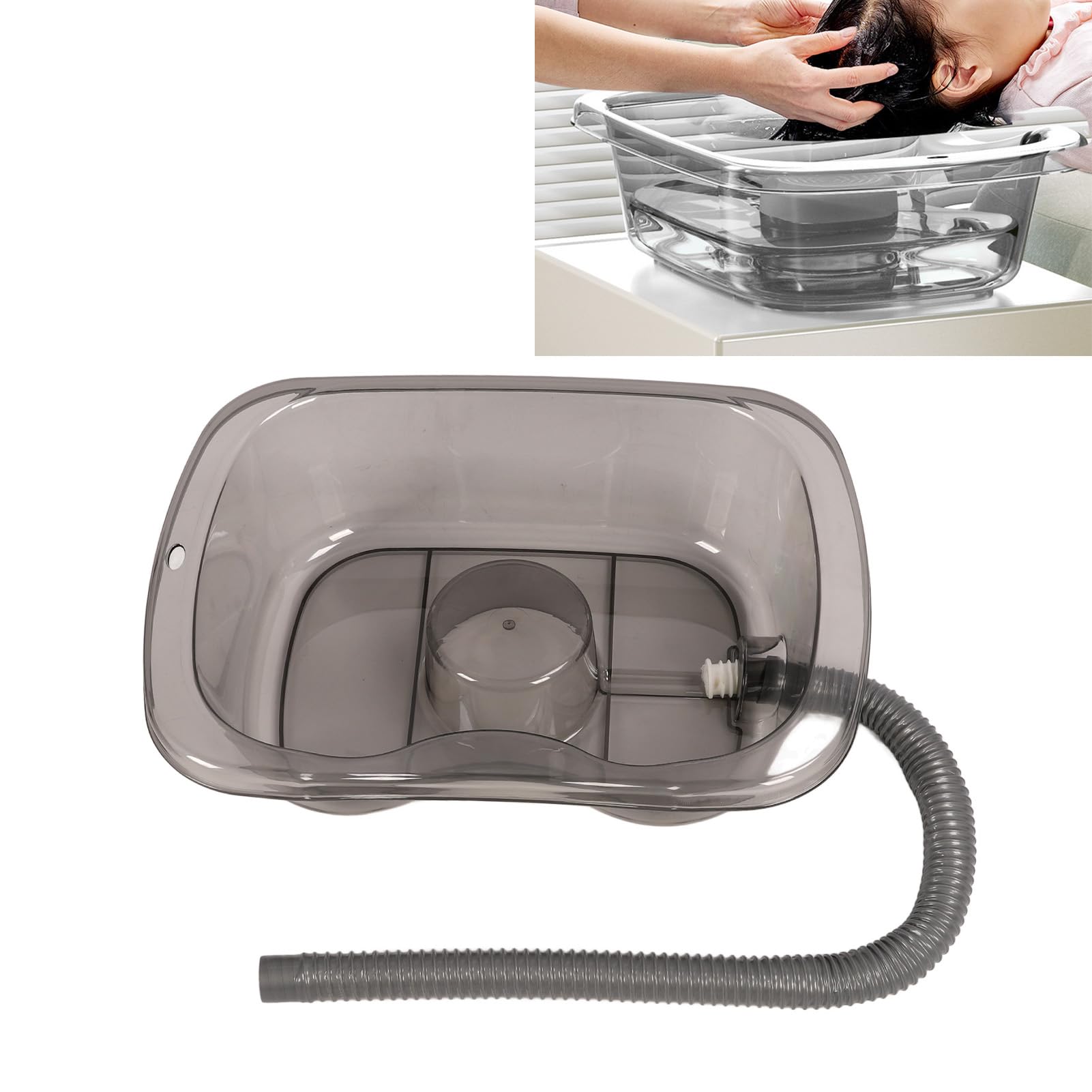 Hidyliu Lavadora de pelo con champú ergonómica versátil para ancianos y embarazadas, uso cómodo en la cama (gris transparente)