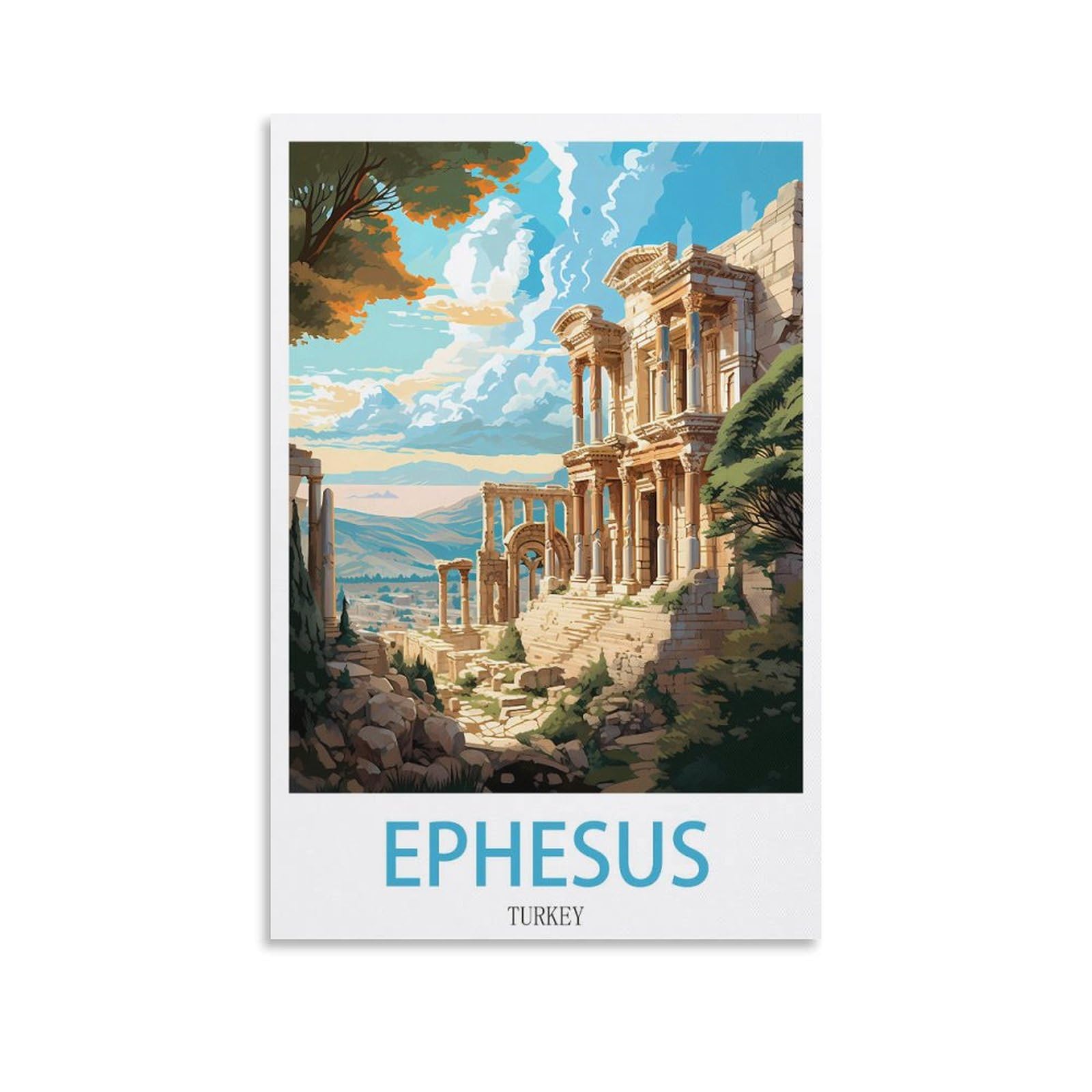 HeyBox Ephesus Turkey Vintage Travel Poster 12x18inch(30x45cm) Canvas Prints Wall Art Paintings for Home Office Living Room Decor