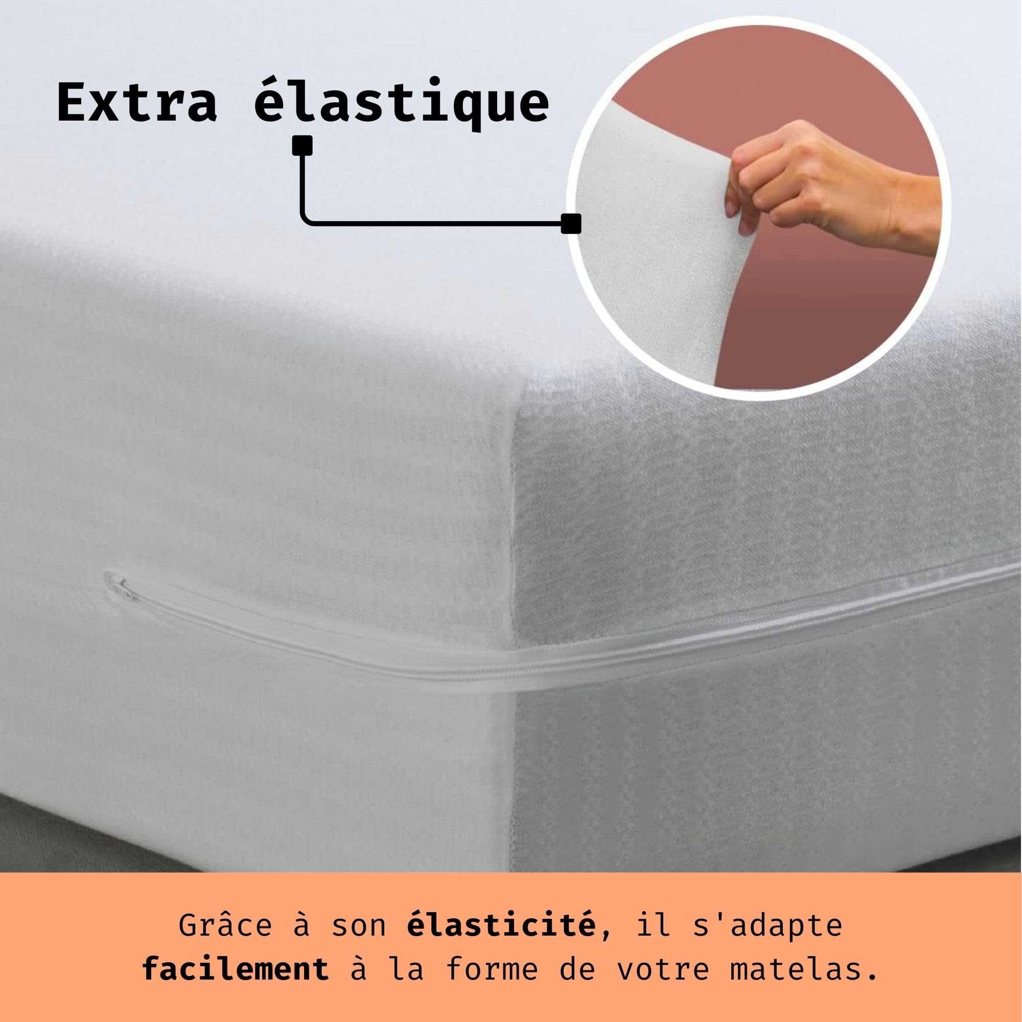 Tural Housse de Matelas 140x190/200cm Elastique et Résistant avec Fermeture Éclair Certifié Oeko-TEX Réglable Blanc