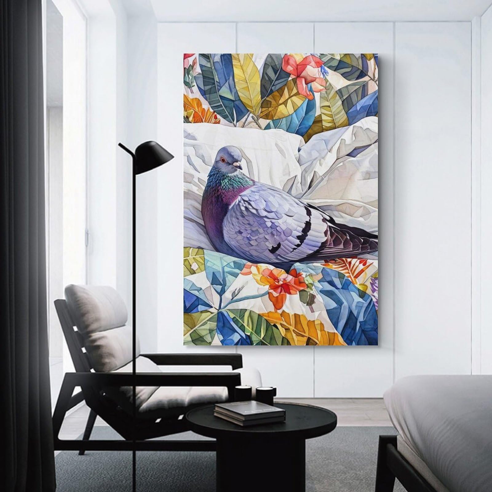 Junmoney Pigeon Illustration Art Hanging Wall Art 20x30inch(50x75cm), for Work Areas, Reading Rooms Or Studios, Canvas Wall Decor for Creative Rooms