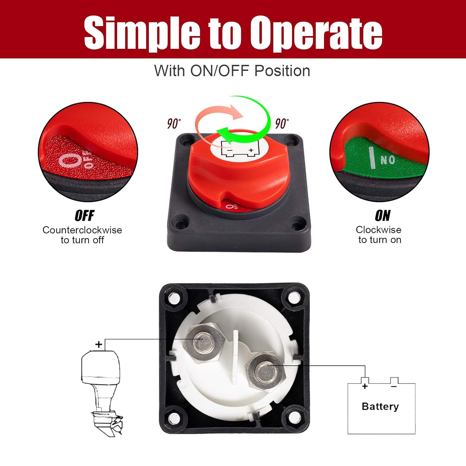 CZC AUTO Battery Disconnect Switch 12V 24V 48V Master Isolator Cut Off Switch for Marine Boat Car Truck Camper RV Trailer Vehicles Engine Application (On/Off) : Automotive