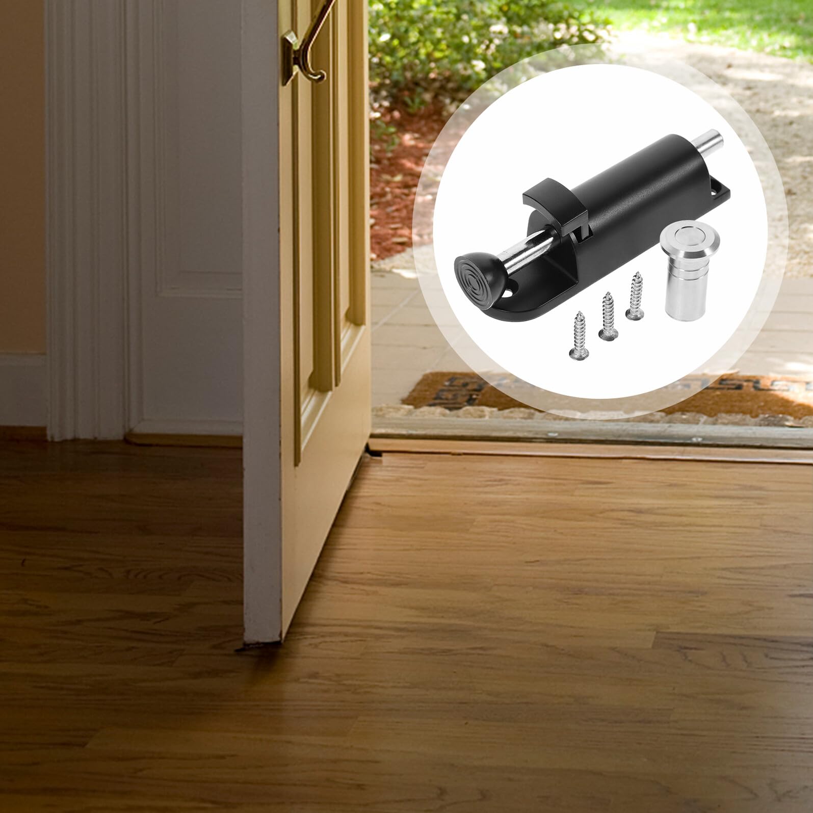 Housoutil Pestillo de Puerta con Resorte de Aleación de Zinc Pestillo Automático sin Perforación para Seguridad Ventanas y Puertas Modelo Pequeño Negro Resistente y Fácil de Usar