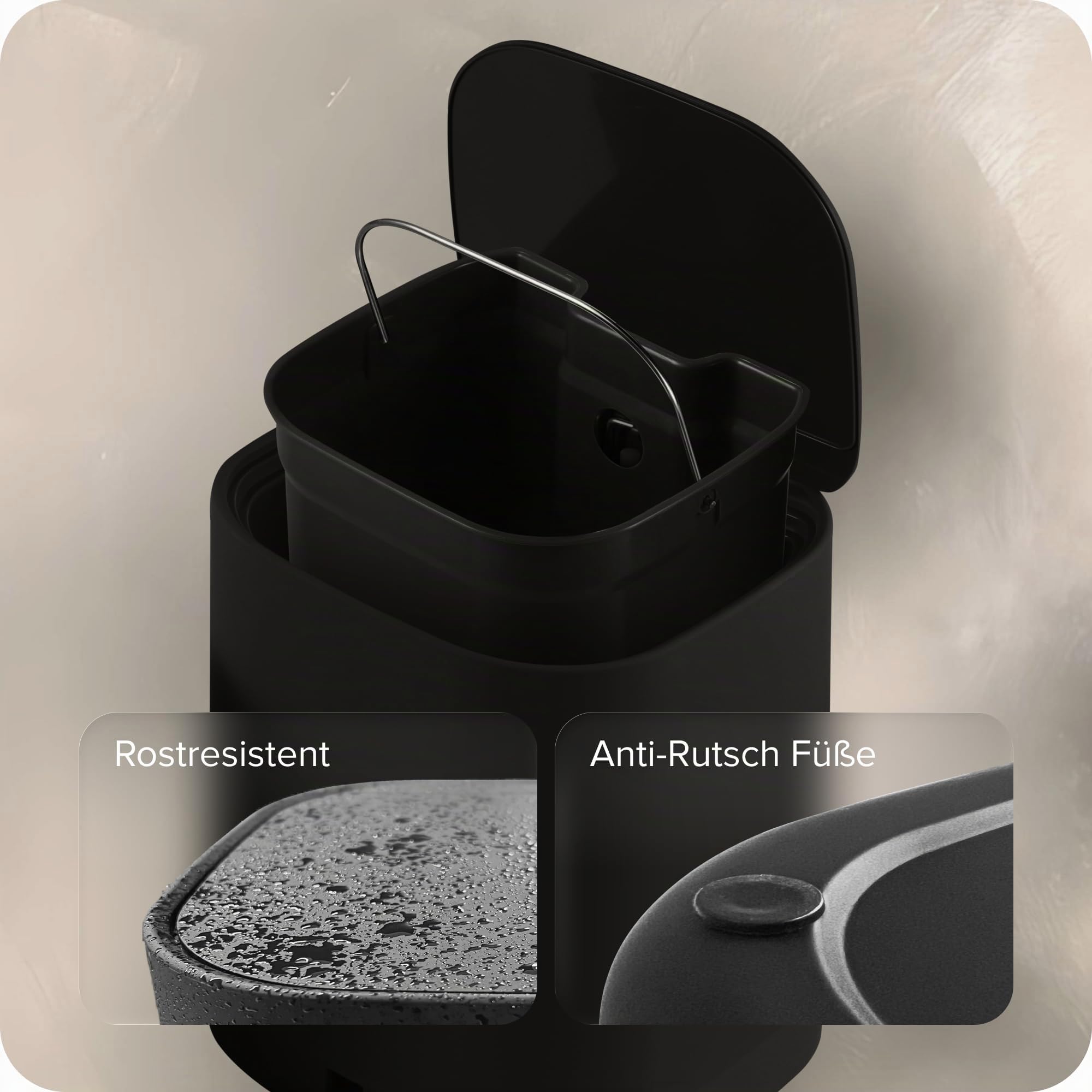 Black Sweden Home Mülleimer Bad - 5L Kosmetikeimer mit Softclose-Deckel und Inneneimer - Bad Mülleimer, Abfalleimer Bad, Toilette - Badezimmer Mülleimer - Elegantes Design Tretmülleimer Schwarz
