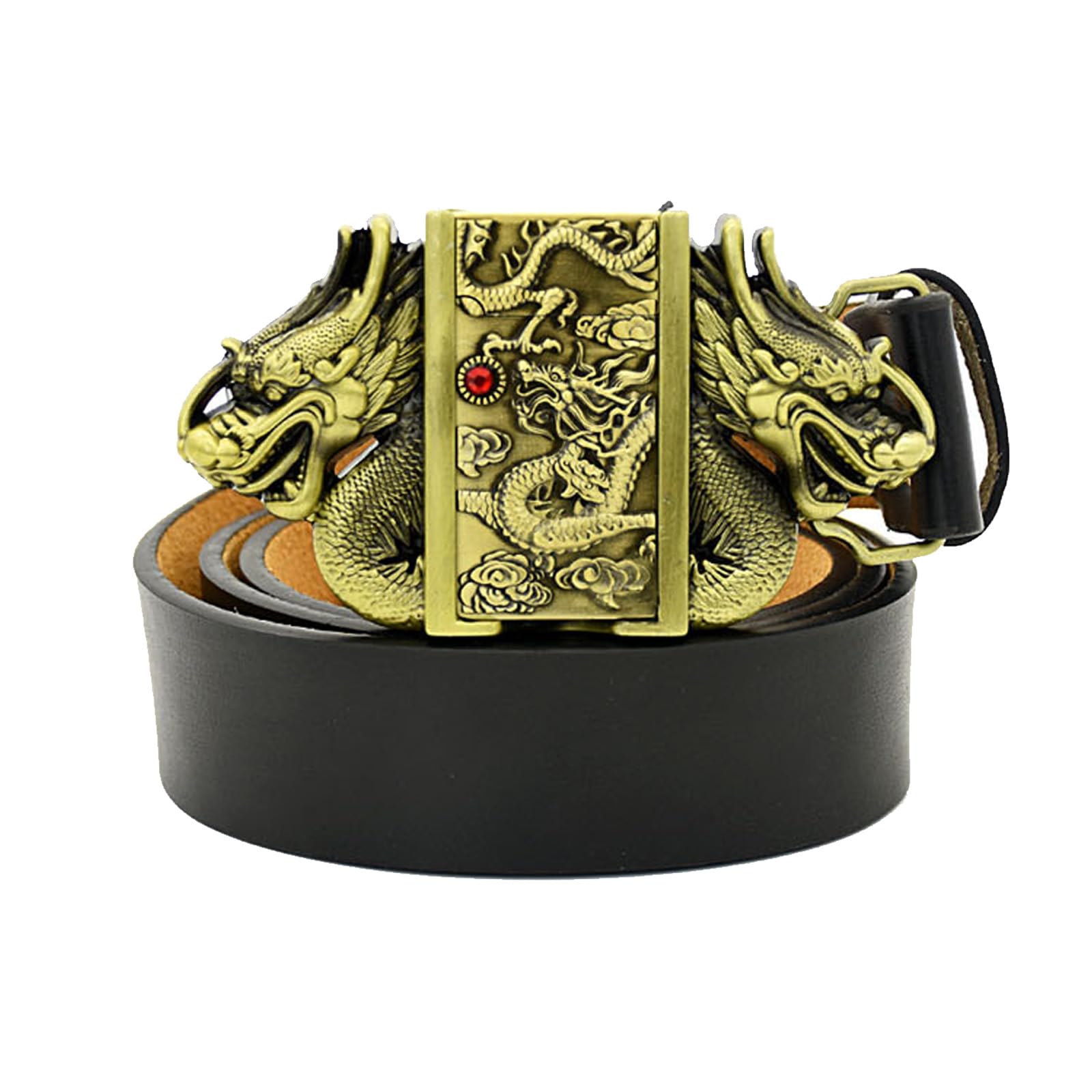 Men's Belt,Men's Ratchet Belt with Lighter Buckle,Engraved Vintage Dragon Head Buckle Alloy,Leather Men Waist Strap