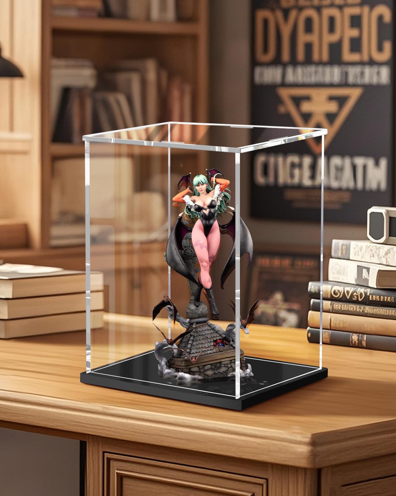 JUJOMAT Vitrina de acrílico Expositor Caja Vitrina de acrílico transparente con base negra Caja de exhibición para figuras Juguetes coleccionables 25*15*30cm