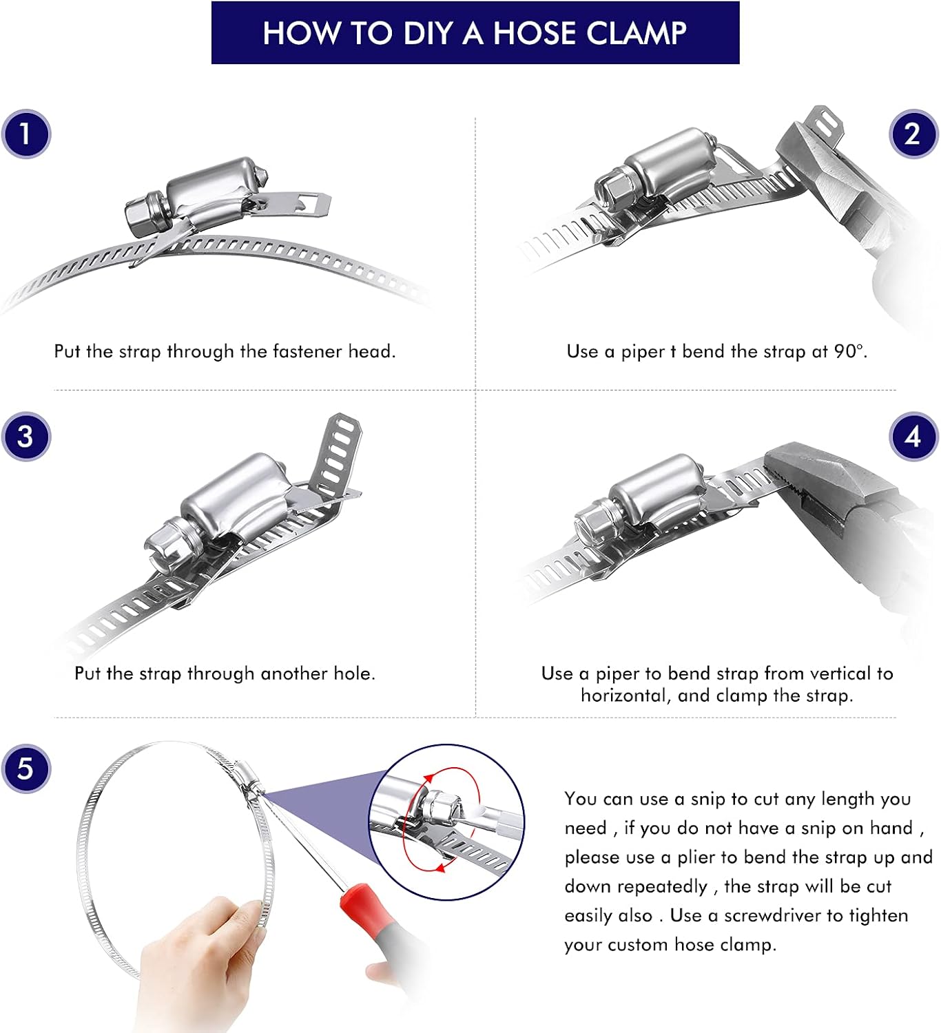 Ripeng Stainless Steel Hose Clamps Large Worm Gear Duct Pipe Hose Clamp Assortment Kit Adjustable Pipe Clamp Screw Clamps for Intercooler Plumbing - Image 3