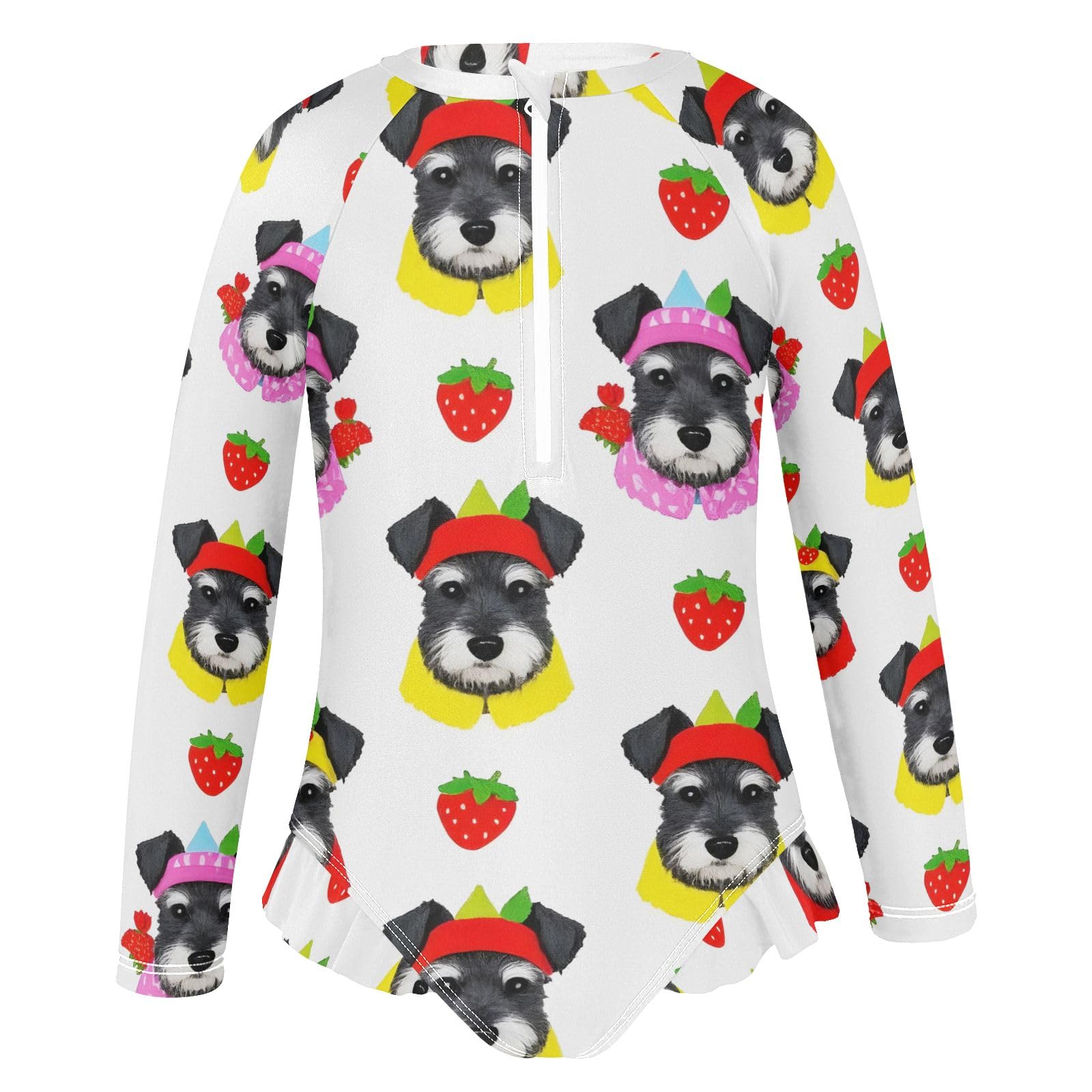ALAZA Toddler Swimsuit Girl Bathing Suit Swimwear Rash Guard Schnauzer Strawberry Long Sleeve 3T