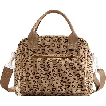 JANSBEN Cool Bag Small 12L Lunch Bag Women's Insulated Bag Made of Corduroy Food-Grade PEVA Lining 5 Compartments Lunch Bag with Removable Shoulder Strap for Office Work Picnic